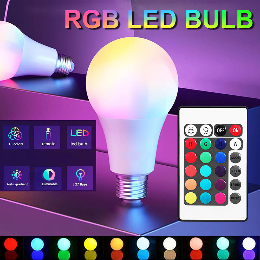 16 Color RGB LED Bulb E27 220V Dimmable Multicolor Smart Remote Control Home Lighting Atmosphere Party Neon Night Light 24 Key