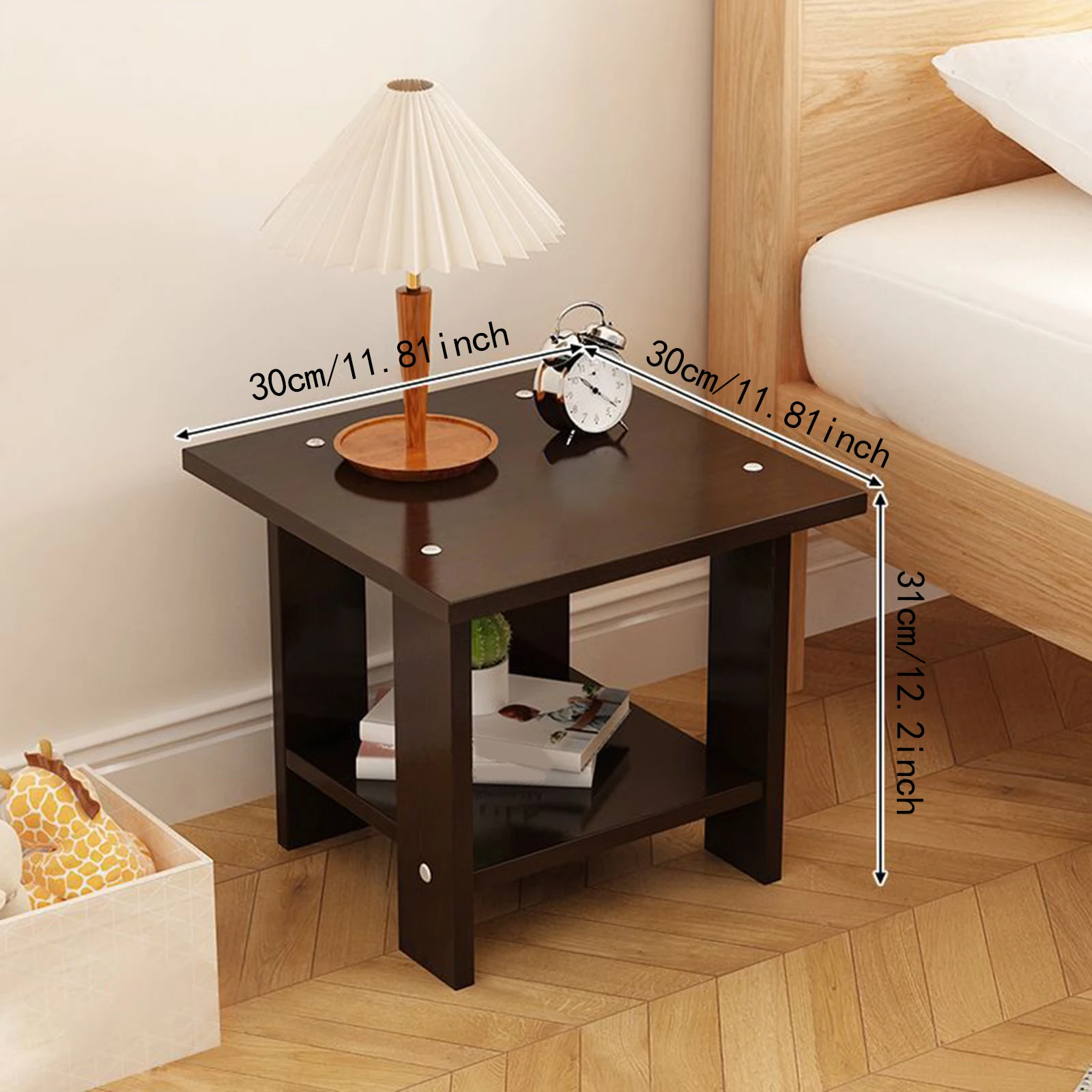 Mesa de cabeceira simples de madeira, camada dupla, madeira sólida, mesa de cabeceira para mesa, sofá, mesa lateral, móveis para casa