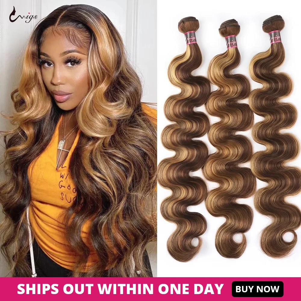 Destaque p4/27 pacotes de onda do corpo tecer cabelo brasileiro pacotes ombre mel marrom 100% feixes de cabelo humano extensões de cabelo remy