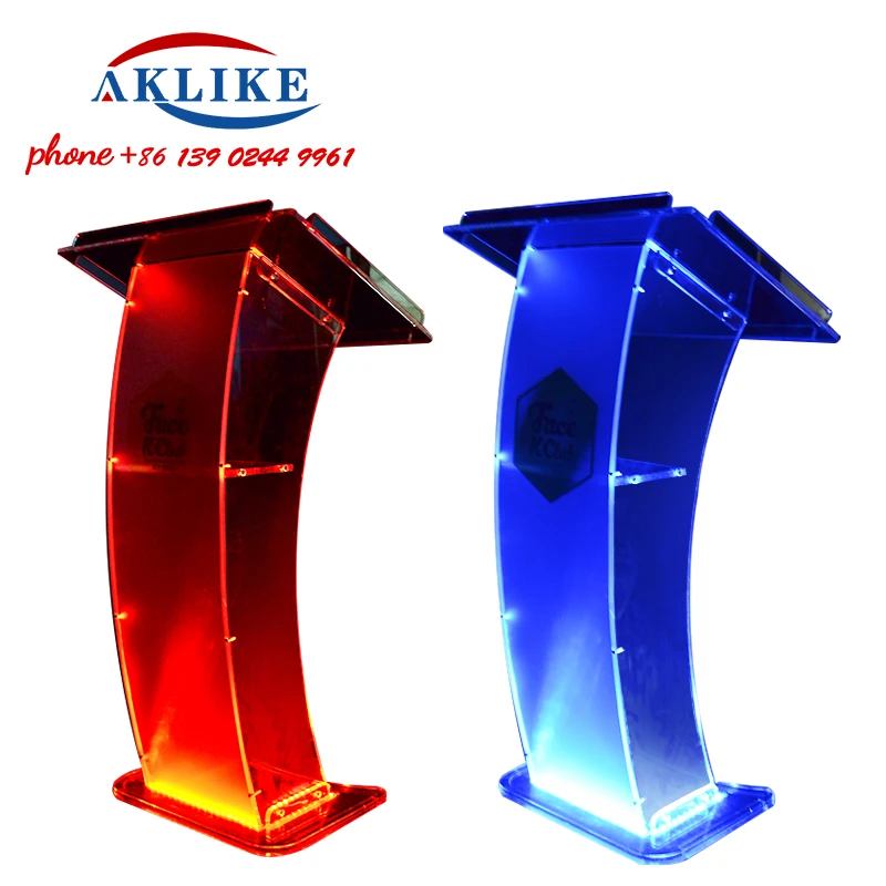 อะคริลิคโมเดิร์น Pulpit Led Light Podium ยืน Clear Lectern โบสถ์ลําโพงแพลตฟอร์ม Rostrum จัดส่งฟรี