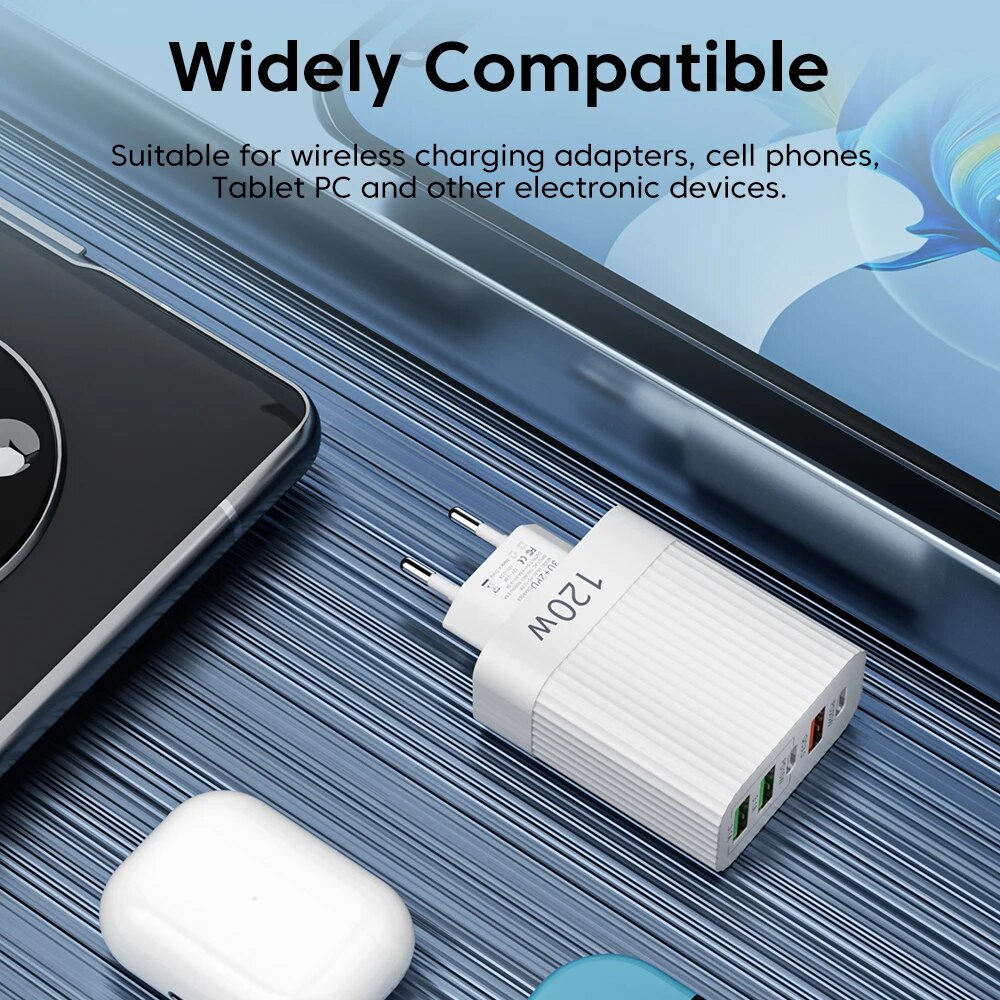 Cargador USB de 5 puertos QC 3,0 tipo C PD, carga rápida para iPhone 15 14 Samsung Huawei Xiaomi, cargador de pared con enchufe europeo/estadounidense