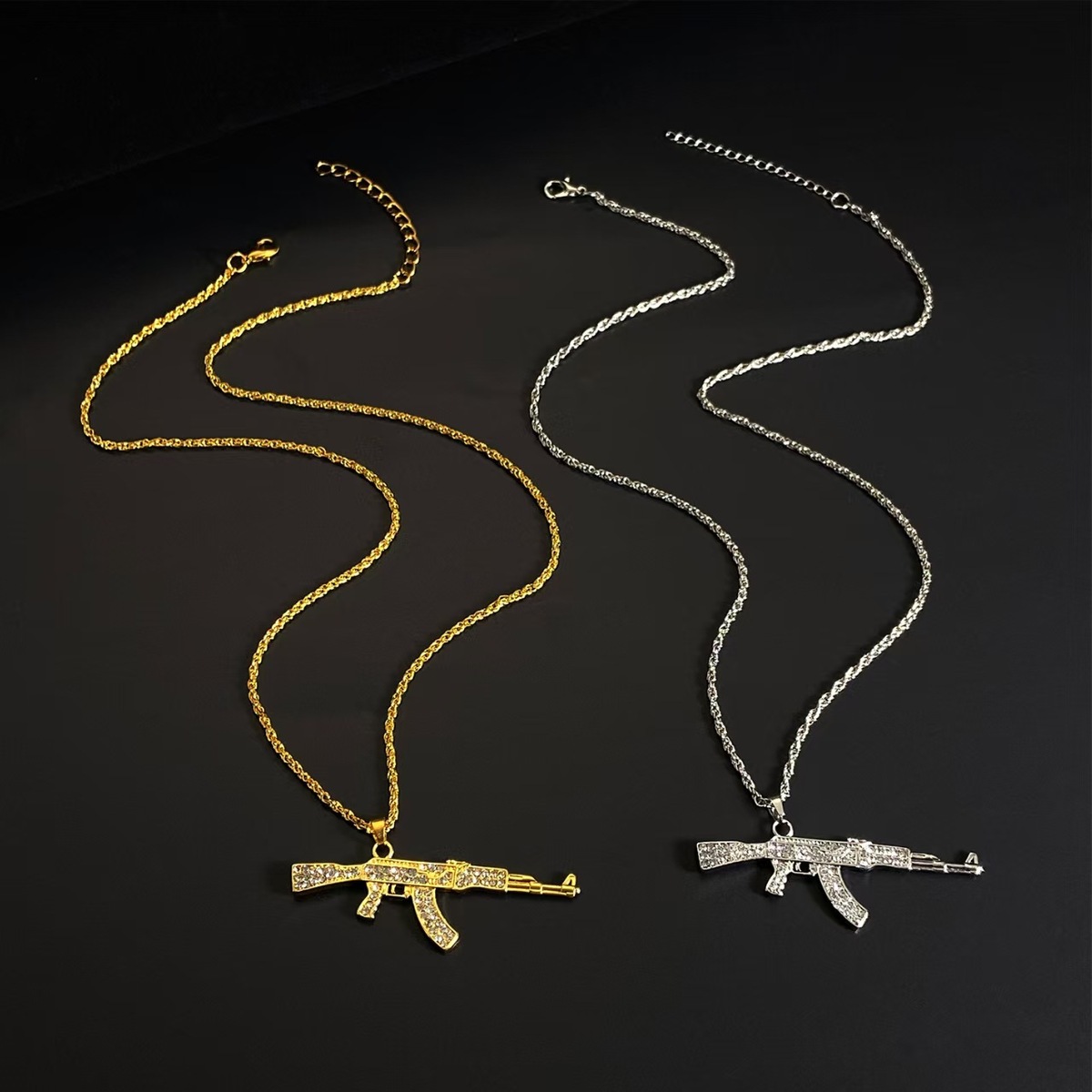 Bling Pistool Hanger Machinepistool Ketting Mannen Persoonlijkheid Hip Hop Rock Punk Cool Street Party Sieraden Gift