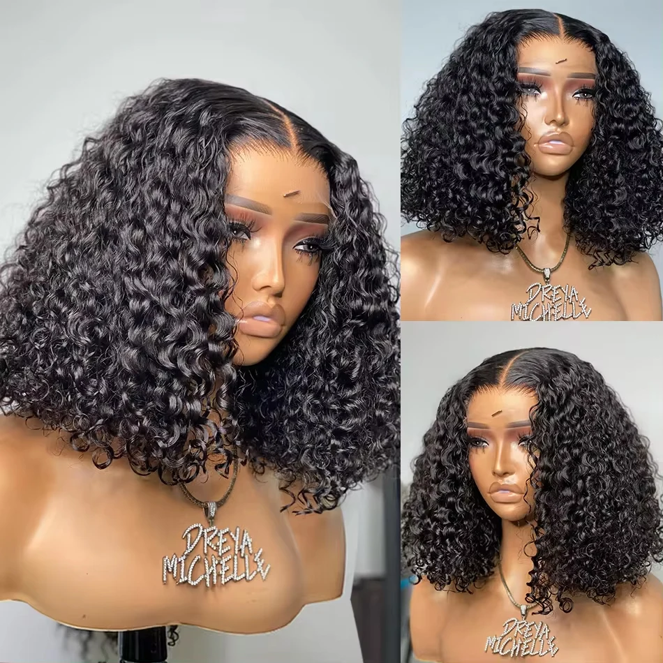 200% Curly สั้น Bob Wigs 13x4 โปร่งใสลูกไม้ด้านหน้าวิกผมผมมนุษย์บราซิลหลวม Deep Wave 4x4 ปิดลูกไม้วิกผมสําหรับผู้หญิง