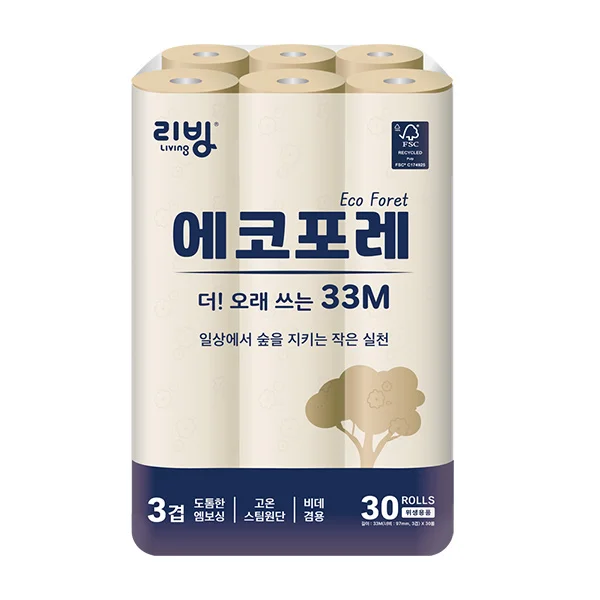 [삼정펄프] 리빙 에코포레 33M 슈퍼롱 화장지 30롤 /친환경