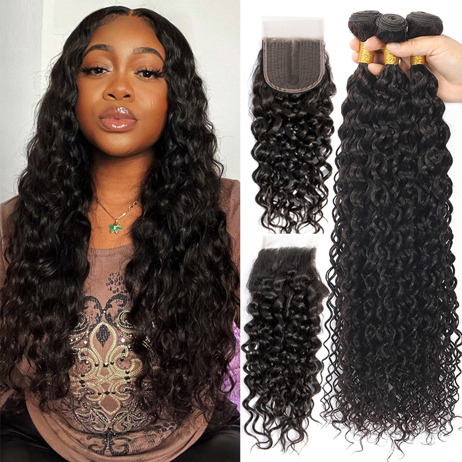 Tissage peruano onda de água pacotes com fecho encaracolado 3 pacotes com fecho longo molhado e ondulado pacotes de cabelo humano com fecho
