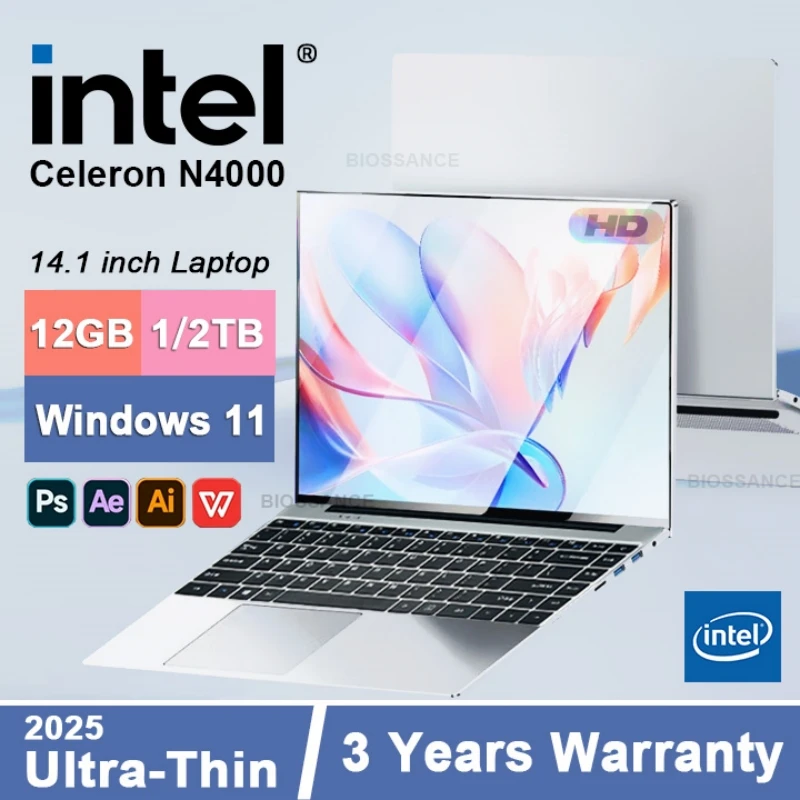 2025 Ultra-cienkie profesjonalne okna biznesowy Notebook 11 Intel Celeron N4000 12GB RAM 1TB 2TB SSD 14.1 cal Laptop PC