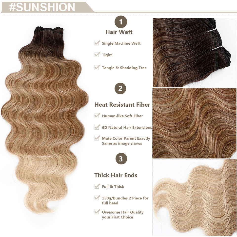 30 дюймов 200 грамм Ombre коричневые объемные волны пучки волос Highlight Piano Blond SP27/613 высокотемпературные синтетические волосы для наращивания