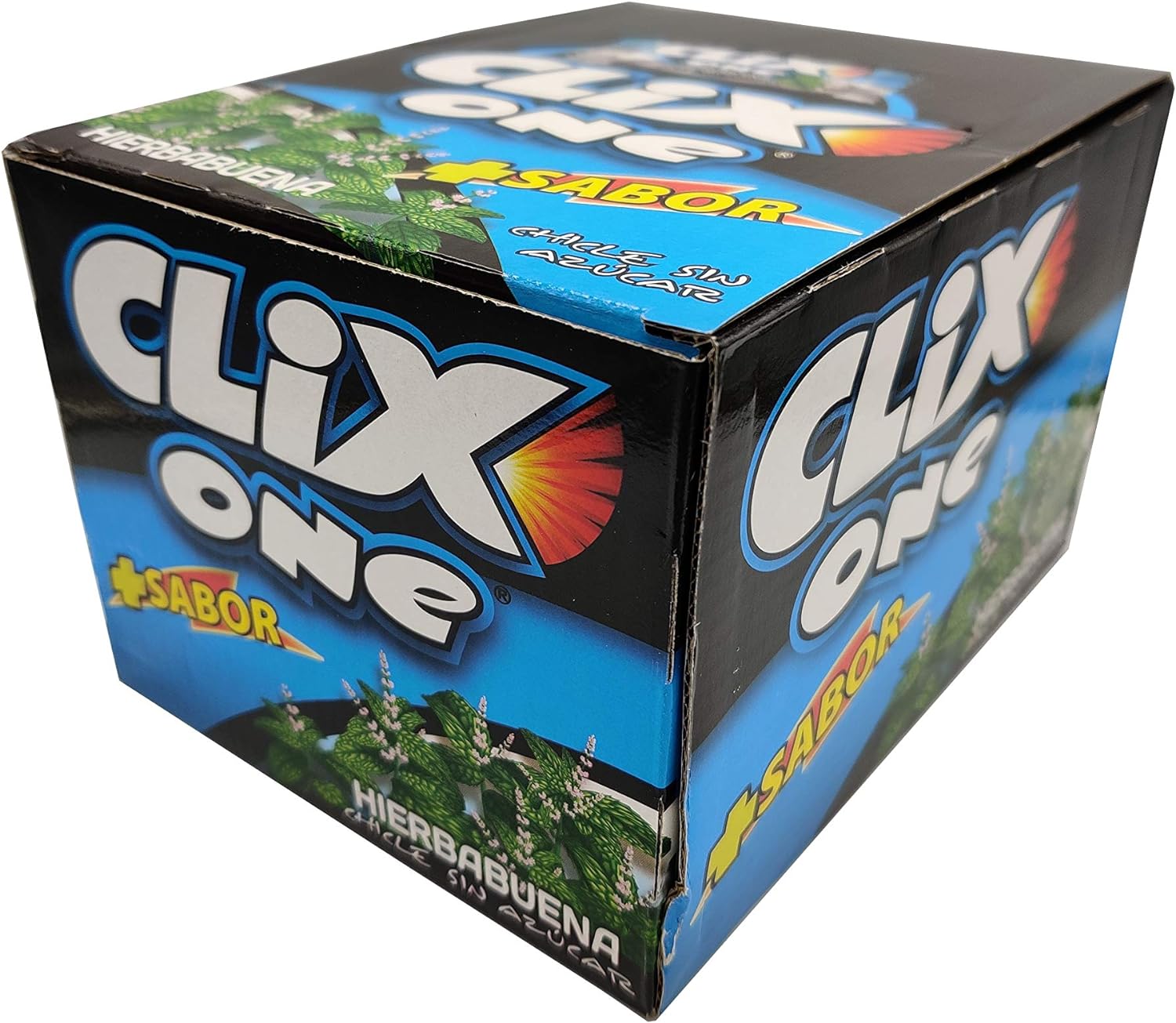 Caixa de goma Clix sabor de hortelã-pimenta sem açúcar - goma individual sem açúcar dragea sabor menta e embalada individualmente. Sem Glúten. Caixa de 200 gomas.