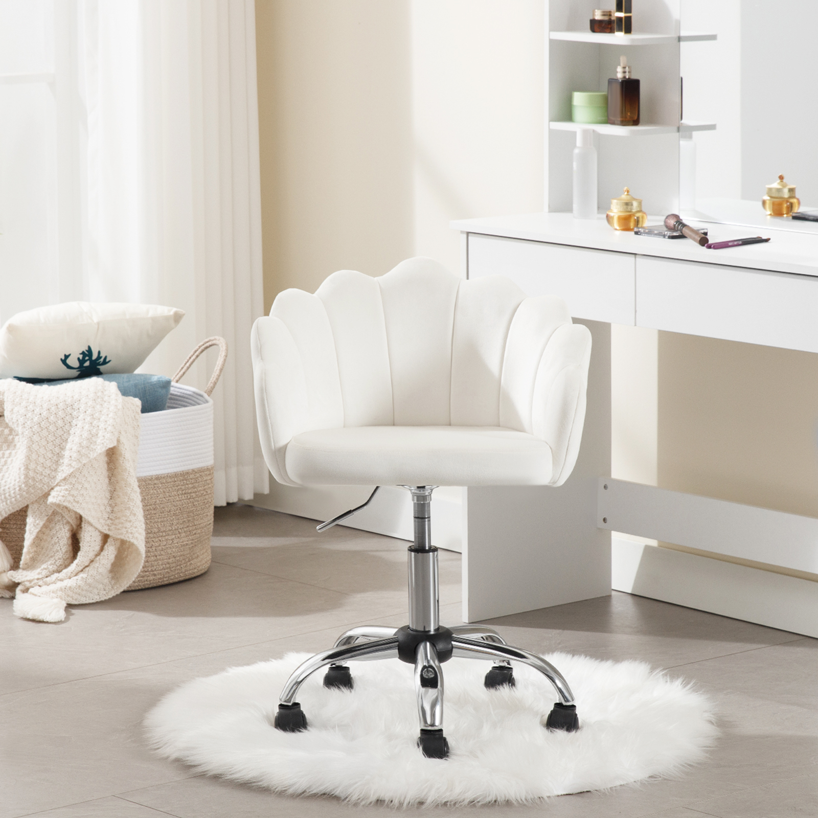 WOLTU – coiffeuse pivotante en velours, chaise de bureau ergonomique avec dossier pétale, roues, fauteuil à coque réglable en hauteur