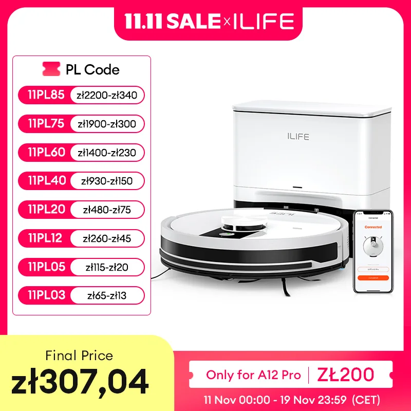 ILIFE-Robot aspirador A12 Pro, navegación LIDAR, autorecolección de polvo, succión de 3000Pa, aplicación/control remoto
