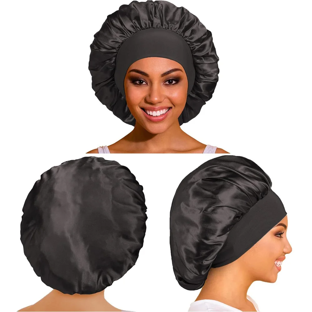 Recém cetim noite touca de cabelo feminino sólido chapéu de dormir cuidados com o sono gorro de noite para mulher unisex boné