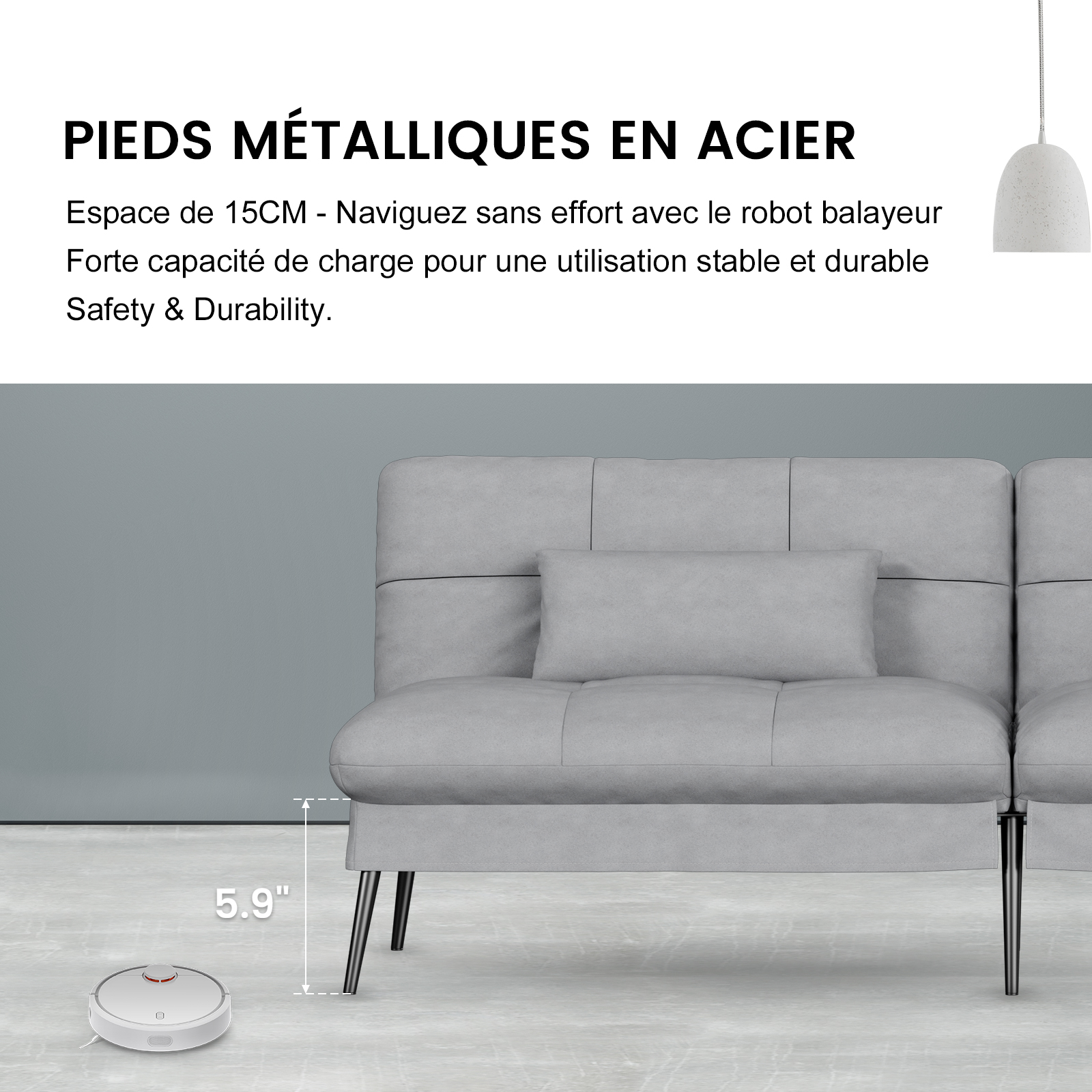 COMHOMA Canapé Convertible en Peluche, Canape 3 Places, Style Moderne, Pour Salon, Appartement, Petit Espace,Pieds en Métal 174 * 51 * 72cm