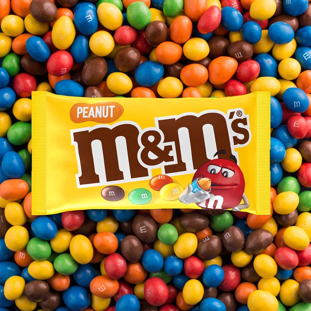 M & M's-Lanche de Amendoim em Bolas Coloridas de Amendoim e Chocolate ao Leite, Estojo com 24 Unidades de 45g, Chocolate ao Leite Real, Apoiado por Concha Fina Colorida Crocante