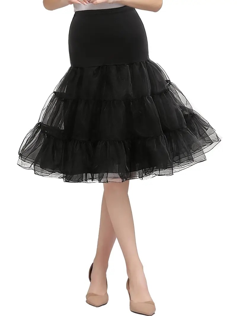 Saia feminina de tule vintage dos anos 50 com meio deslizamento e tutu