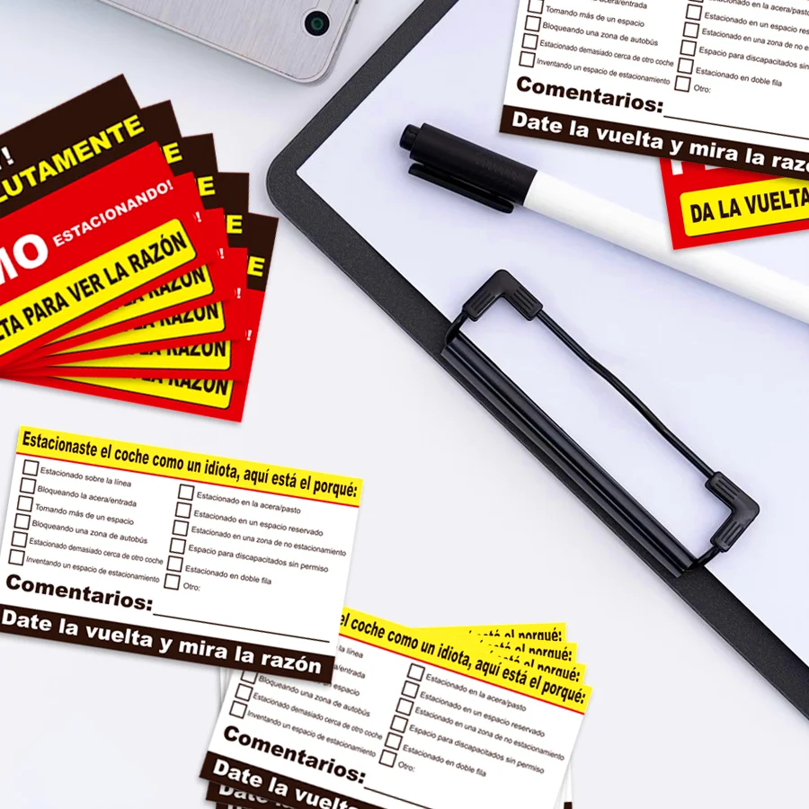 100 pcs Spanish Parking Violation Cards - Unauthorized Parking Reminder, No License Zone Alert, with Pre-Printed Message