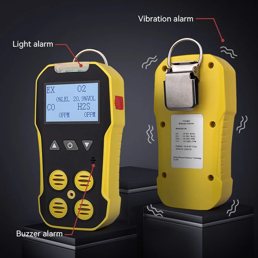 Bosean Multi Gas Detector O2 H2S CO LEL 4 in 1 Gas Meter Oxygen Hydrogen Sulfide Carbon Monoxide Combustible Gas Leak Detector