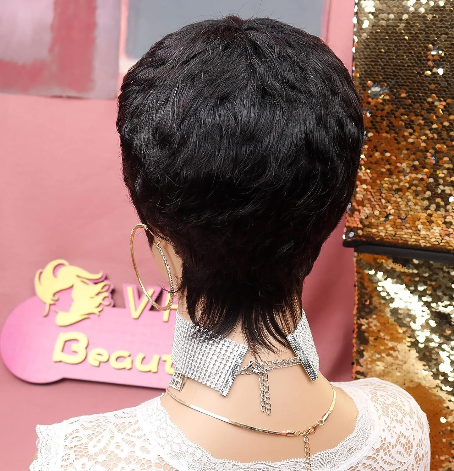 Perruque synthétique courte de style elfe pour femmes noires, perruque superposée ondulée à la mode avec filet à cheveux gratuit