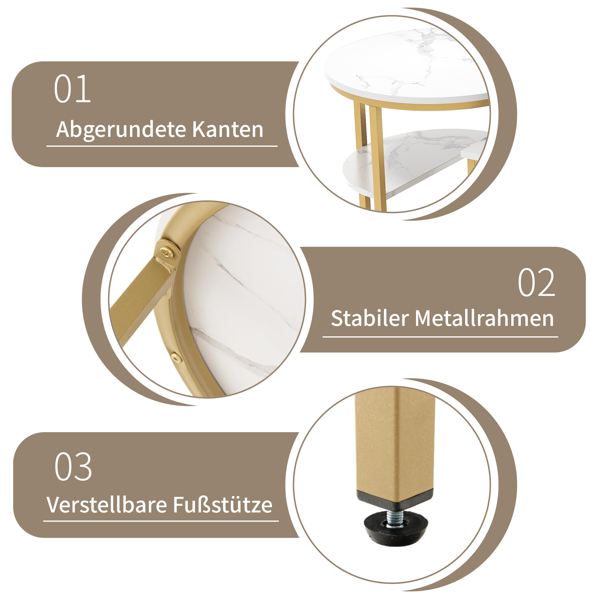 2PCS Modern Nesting Coffee Table, Coffee Table Set Marble Veneer Sofa Side Nest of Tables End Tables,Set of 2,Golden Frame