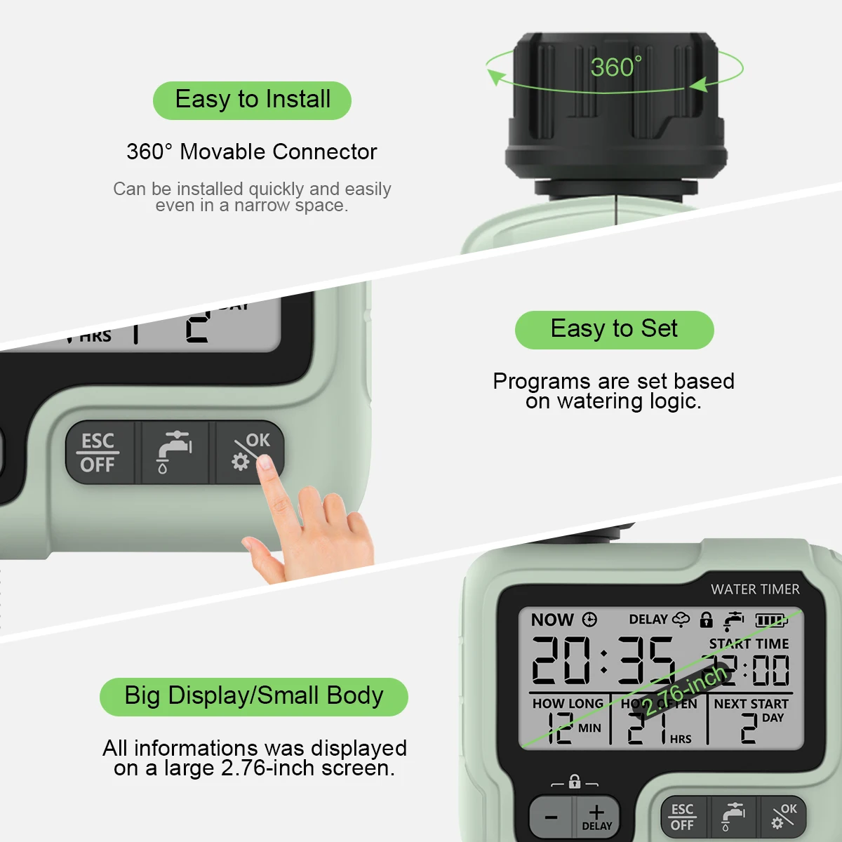 Eshico HCT-322 Automatischer Wassertimer, digitale Gartenbewässerungsmaschine, intelligenter Sprinkler für den Außenbereich, um Wasser und Zeit zu sparen