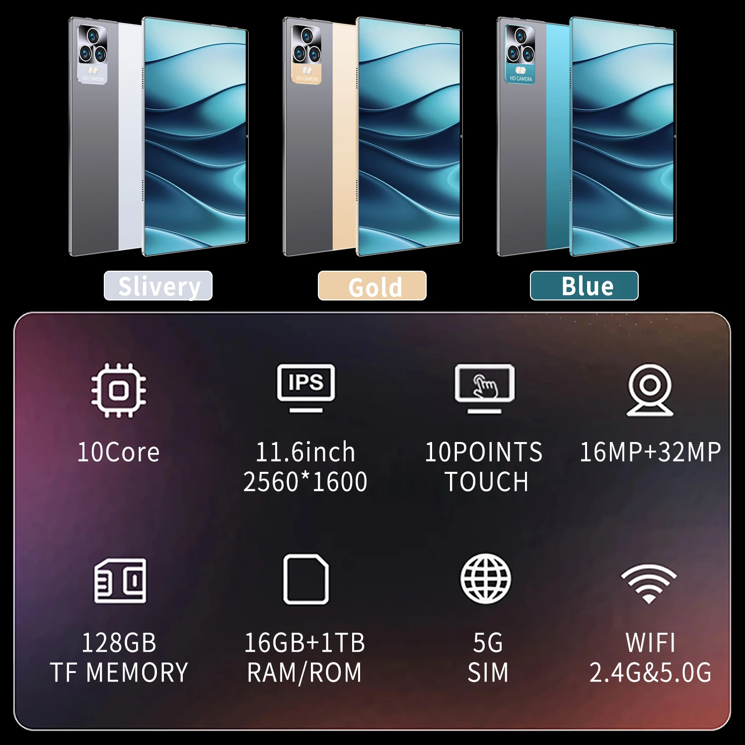 2025 Global Version Tablet 16GB RAM 1TB ROM 11.6 Inch tablet Android 13.0 Pad 10 CoreTablet PC Dual Wifi Dual SIM Card