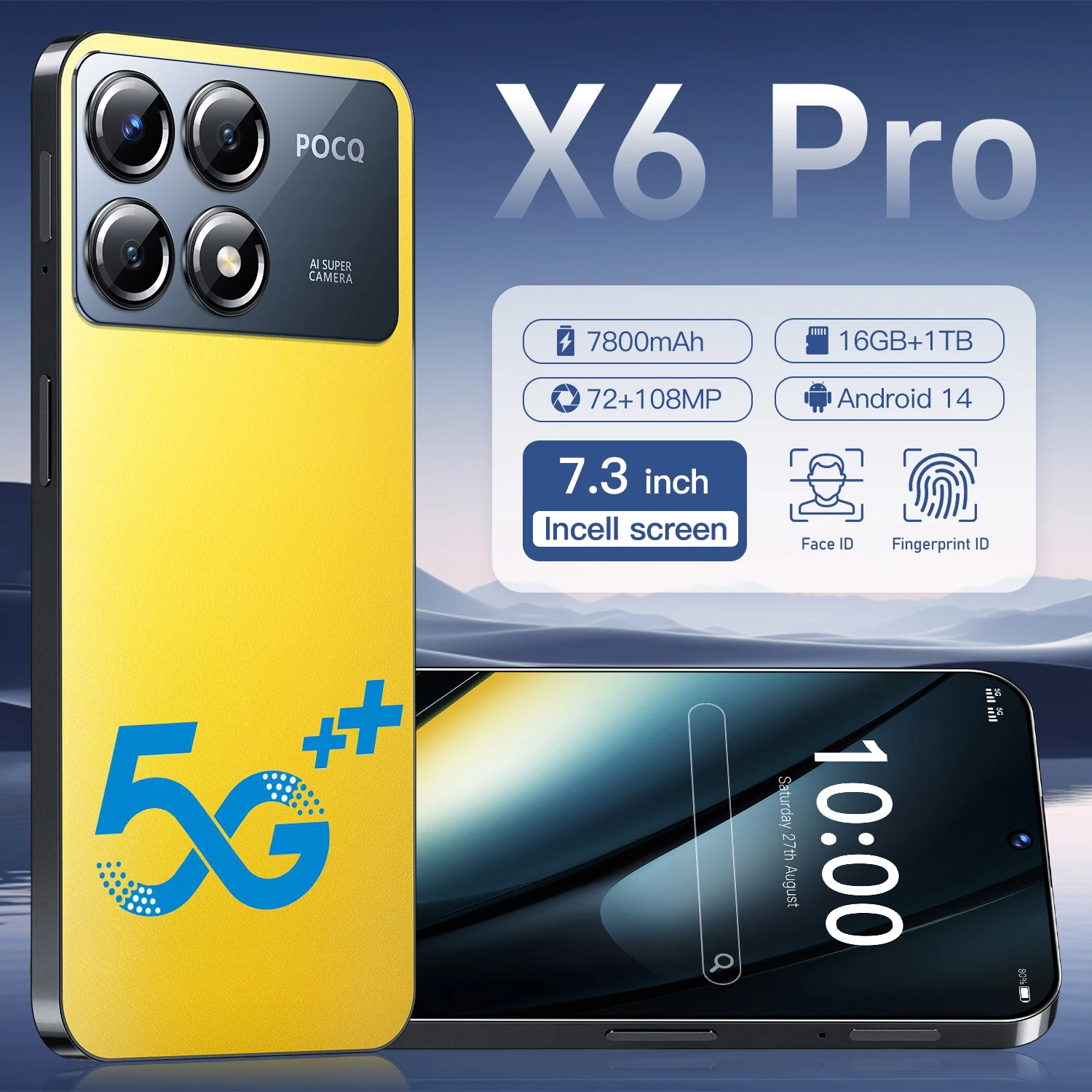 X6 pro smartphone 5g 7.3 polegadas hd 22g + 2tb telefone celular duplo sim telefones celulares 7800mah celulares desbloqueados versão global celulares