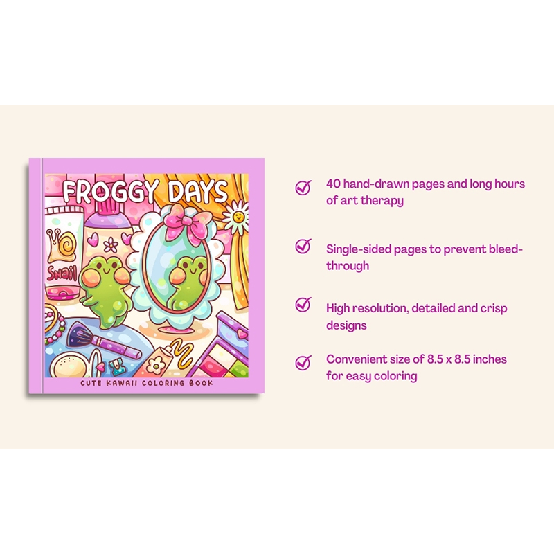 Froggy Days A Kawaii Frog Coloring Book Adorable Frog Adventures in Relaxing Coloring for All Ages  Stress Relief and Creativity