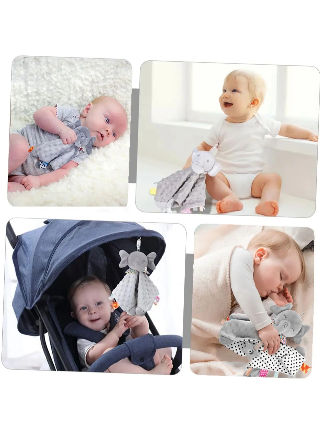 ผ้าห่มรักษาความปลอดภัยเด็กช้างพร้อมแท็กTeether Rattlesโทรศัพท์มือถือผ้าห่มนุ่มSnuggleของเล่นตุ๊กตาสัตว์สําหรับทารกทารกแรกเกิดของขวัญ