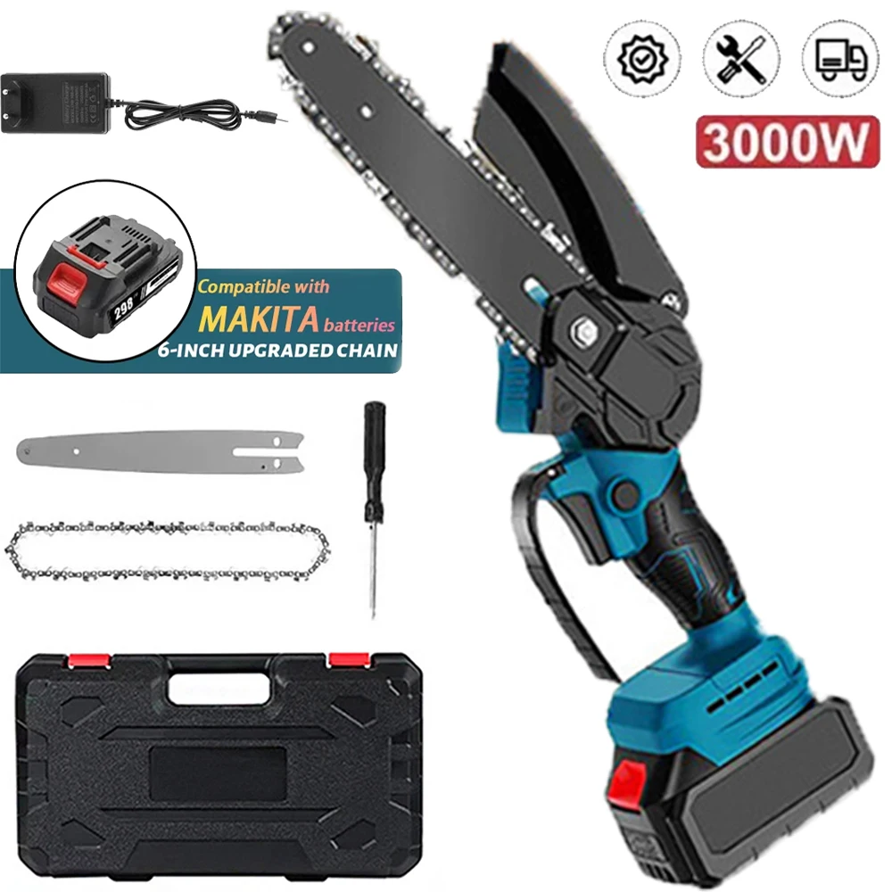 Seeiswork-6-Zoll bürstenlose Kettensäge, kabellose manuelle Astsäge, elektrische Säge, Schneidwerkzeug für die Holzbearbeitung, 21-V-Makita-Akku