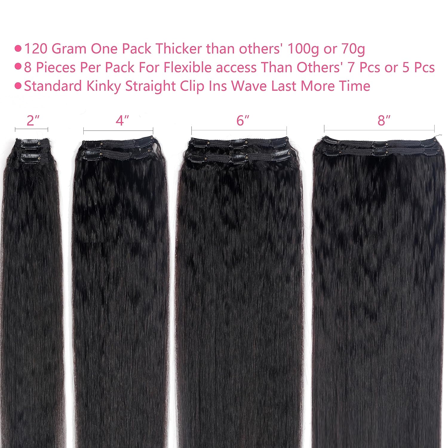 Grampo reto crespo em extensões de cabelo 8 unidades/conjunto 1B # Extensões de cabelo preto natural peruca humana real para mulheres 10-26 polegadas