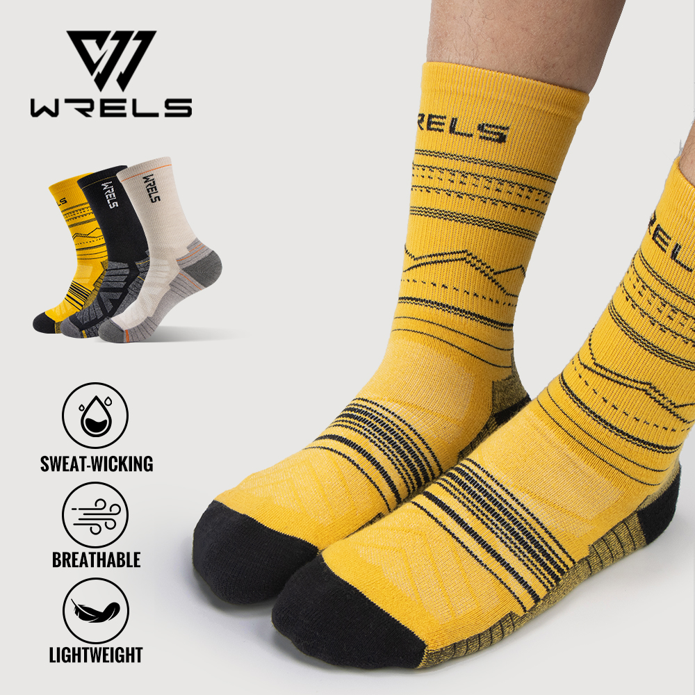 WRELS Calcetines de lana merina para senderismo, correr, suaves, ligeros, absorción de impactos, amortiguación, calcetines tobilleros transpirables a media pantorrilla para ciclismo