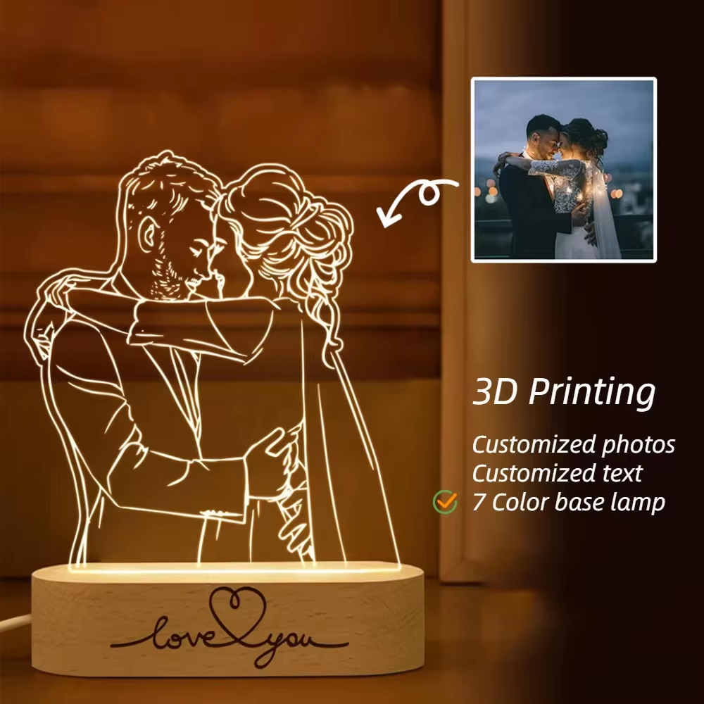 Dropshipp Customized 3D Photo Lamp Support Engraving Base Text Anniversary Birthday Christmas Custom 3D Night Light Love Gifts