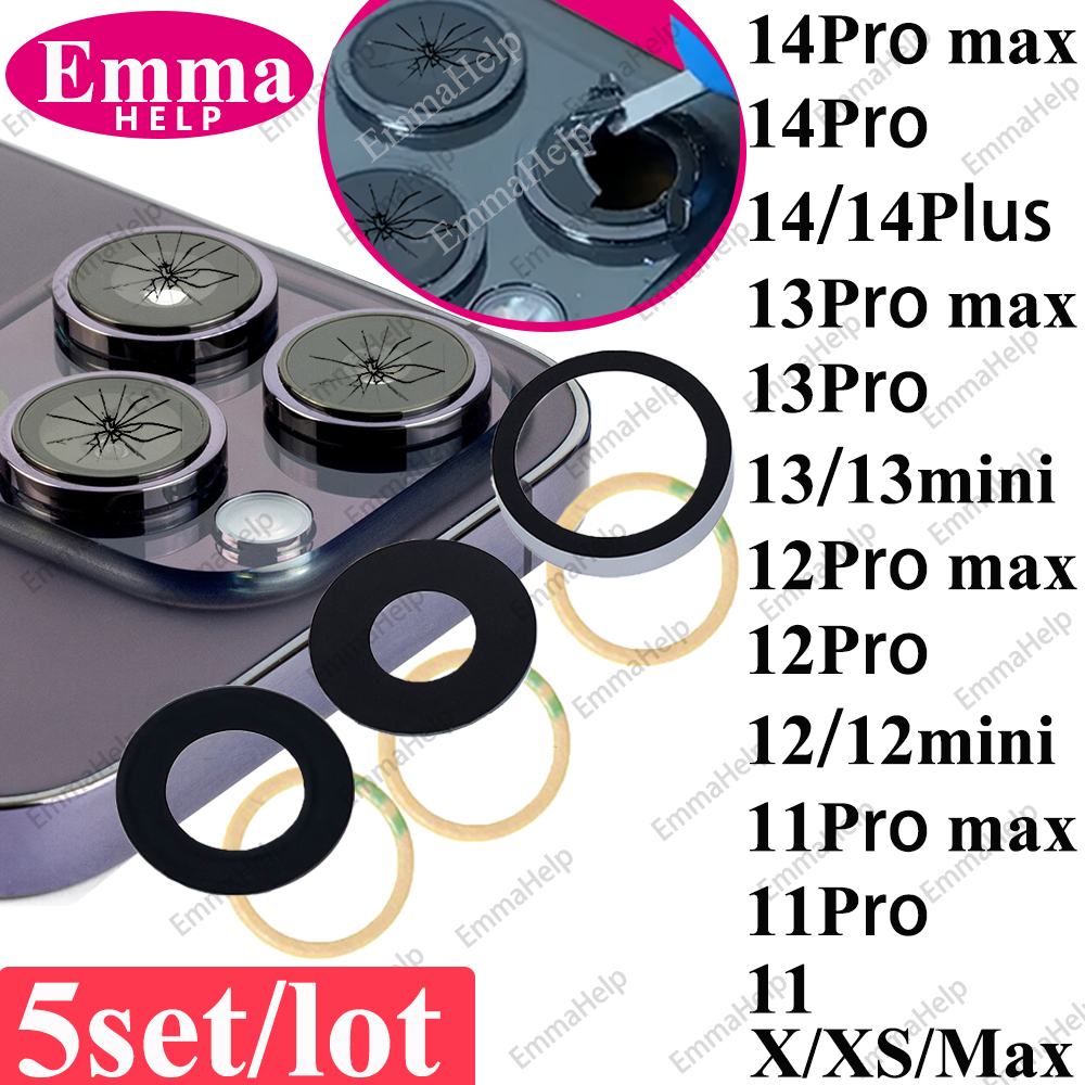 EmmaHelp 5set Zurück Kamera Glas Objektiv Für iPhone 14 12 11 13 Pro Max Plus X XS XR 8 7 hintere Abdeckung Objektiv Große Kamera Glas 3M Aufkleber