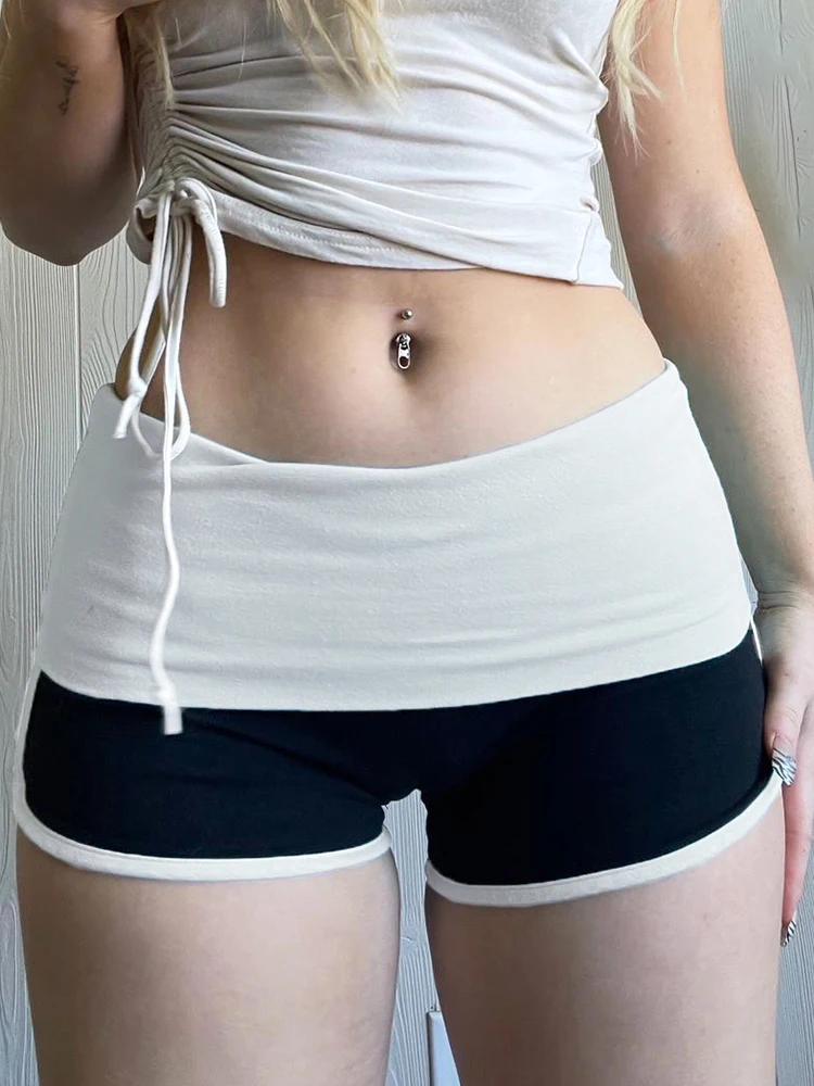 Rockmore-pantalones cortos de retazos en contraste para mujer, bragas ajustadas informales coreanas, estéticas, Y2K