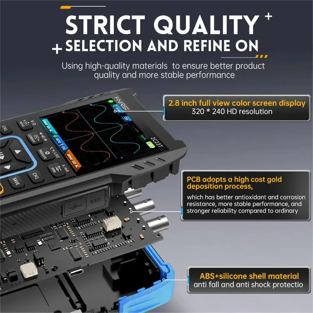 FNIRSI 2C23T 2C53T Aggiornamento 50MHz Oscilloscopio digitale portatile Multimetro Generatore di segnale 3 in 1 Strumenti automobilistici a doppio canale