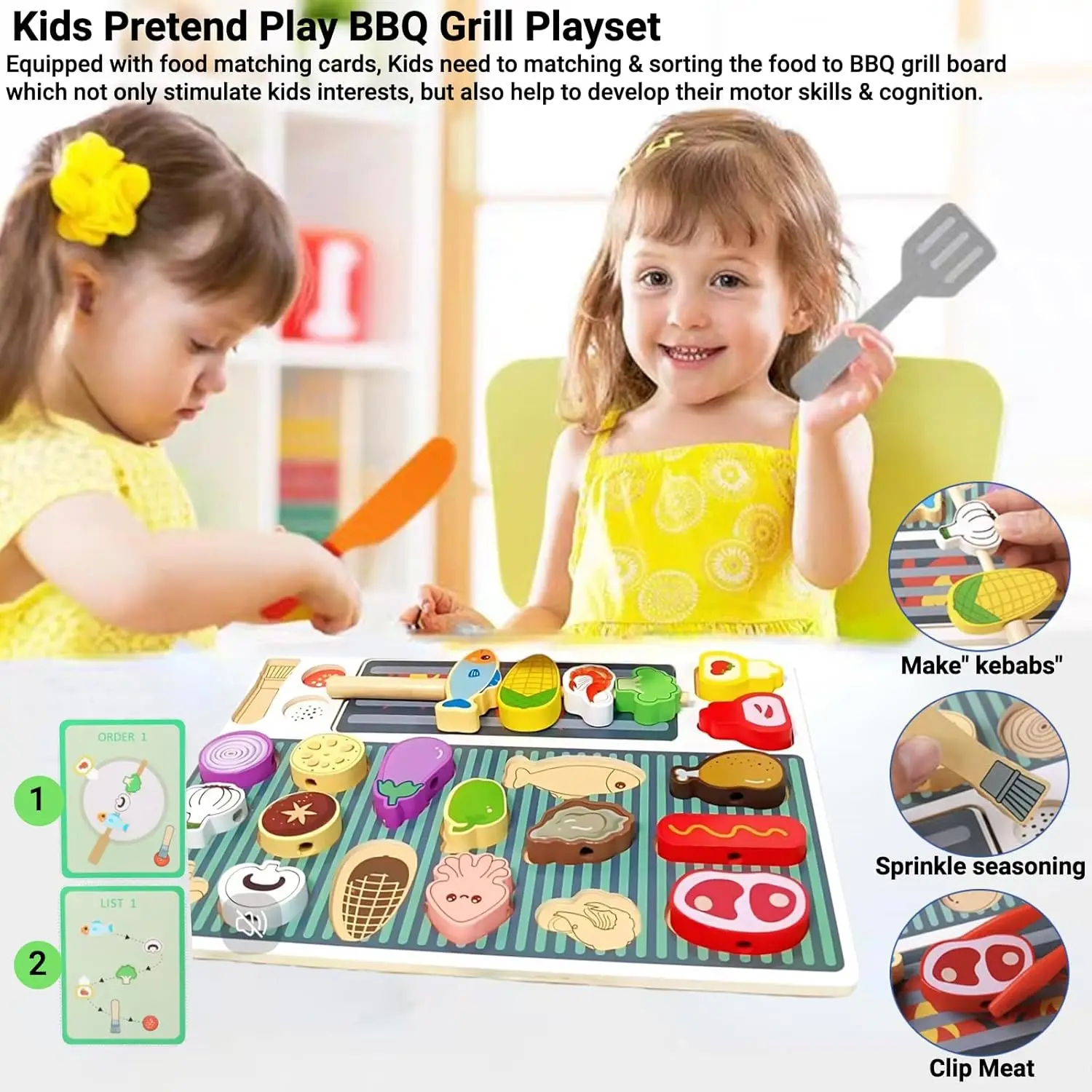 ไม้บาร์บีคิวชุดของเล่น Pretend เล่นของเล่นอาหารเกมจับคู่เด็กบทบาทเล่นเกม Fine มอเตอร์ของเล่นสําหรับชายหญิง