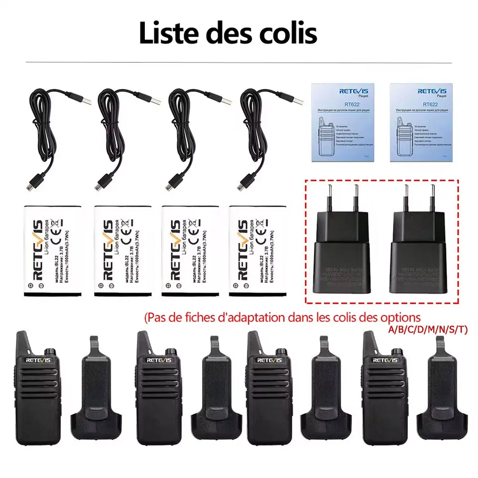 Mini Talkie Walkie Longue Portée 4 6 10 pièces Professionnel Talkie-walkie Walkie Talkie Radio Portable Retevis RT622 PMR PMR446 VOX Talky Walky for Hôtel Restaurant Camping