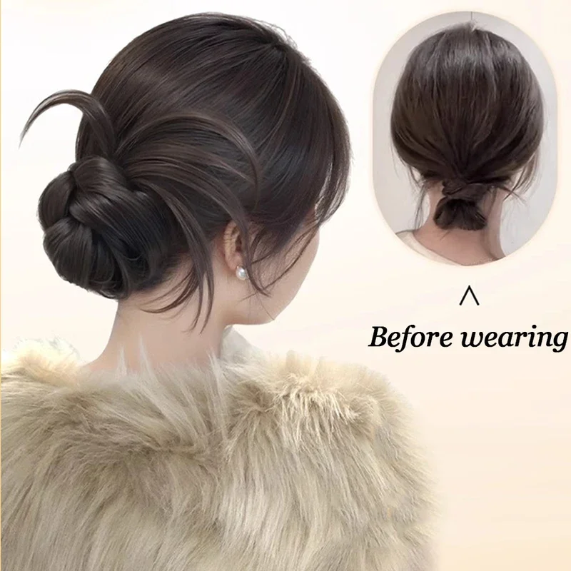 Elegancka syntetyczna peruka z pąkami kwiatowymi z klipsem dla kobiet Messy Curly Scrunchie Chignon Bun Ponytail Extensions Low Bun Hair Wig