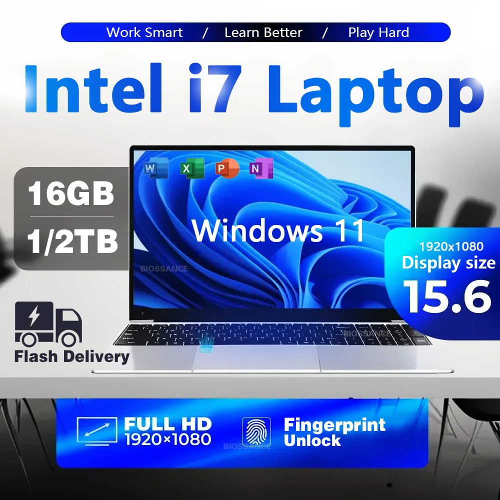 2025 Computer portatile Windows 11 Intel Core i7 8500Y 16GB RAM 1TB 2TB SSD Computer PC 15.6 "IPS Impronte digitali Sblocco Notebook Ufficio