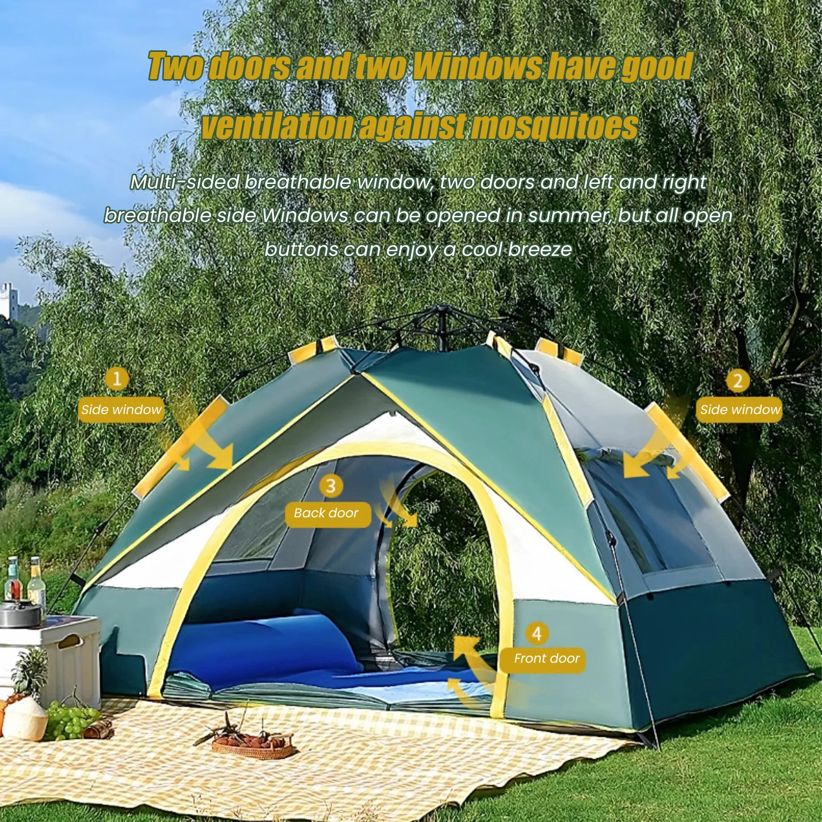 Pop-up tent for 1-2 people, easy instant setup, portable, backpacking, sun shelter for traveling, hiking, countryside, Camping