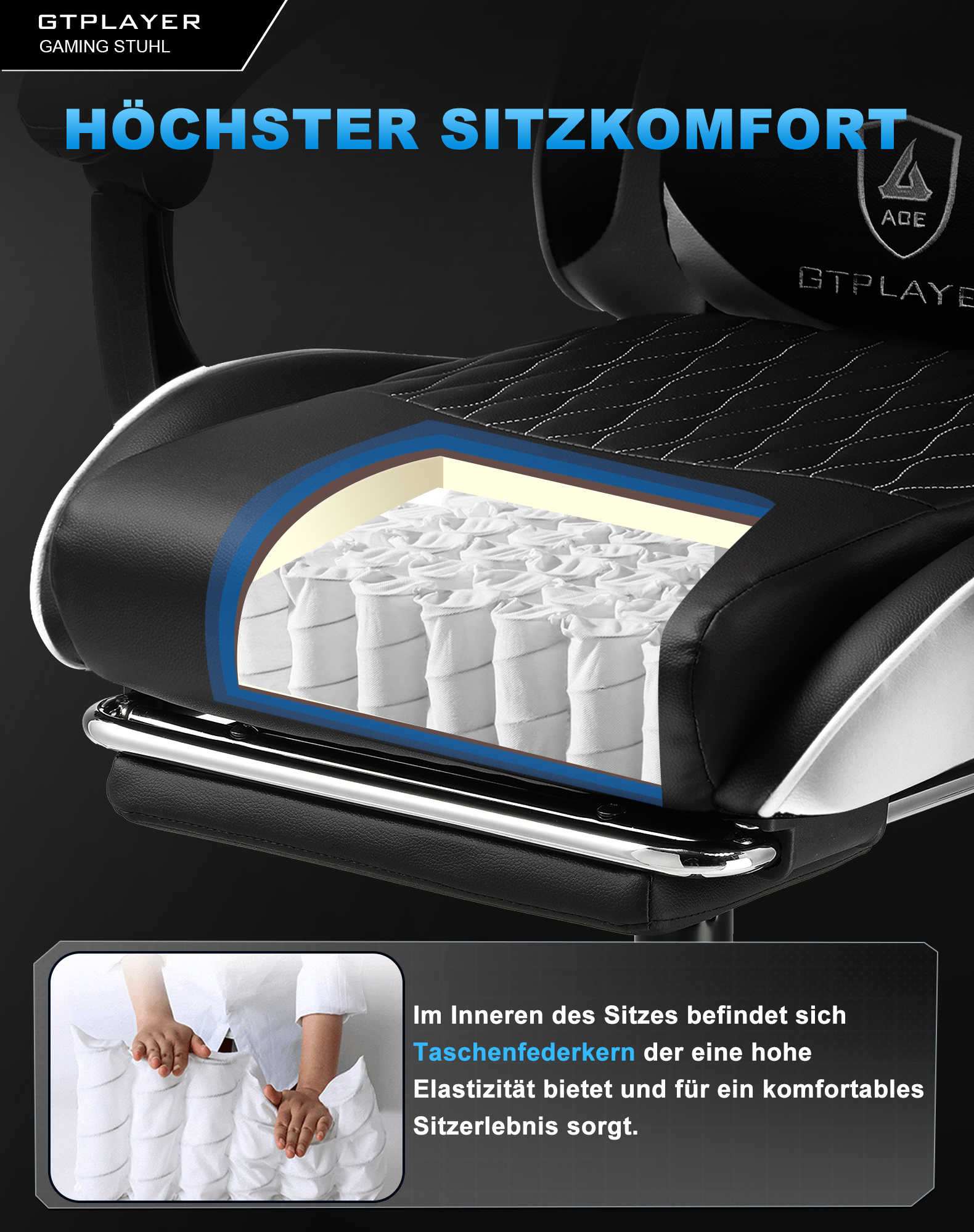GTPLAYER-Cadeira ergonómica do jogo do escritório, cadeira do gamer, descanso para os pés, carga ajustável e almofadas