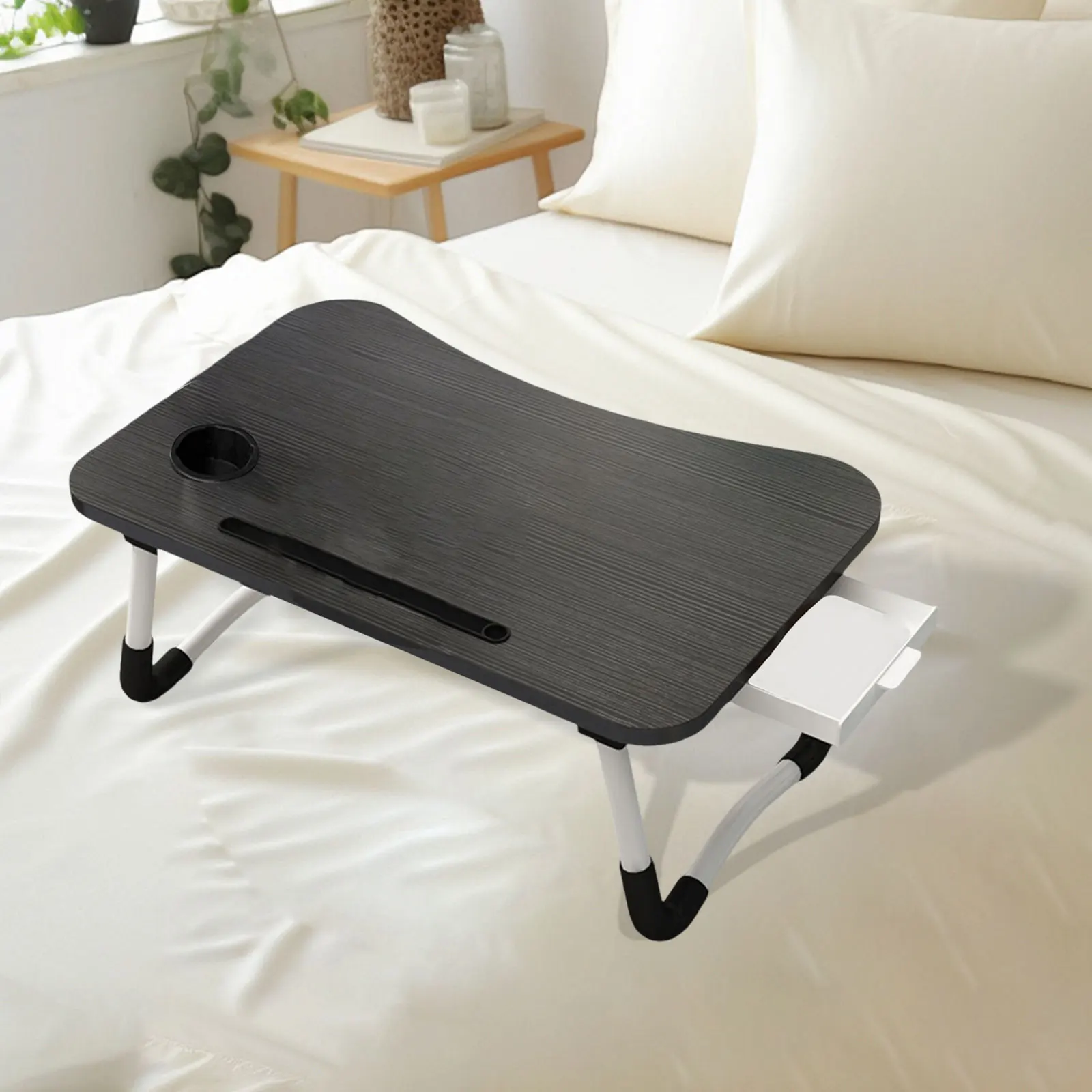 Laptop Bed Table Foldable Lap Table with Cup Holder Drawer Tablet Stand Laptop Bed Tray Table Portable Lap Table Foldable Legs