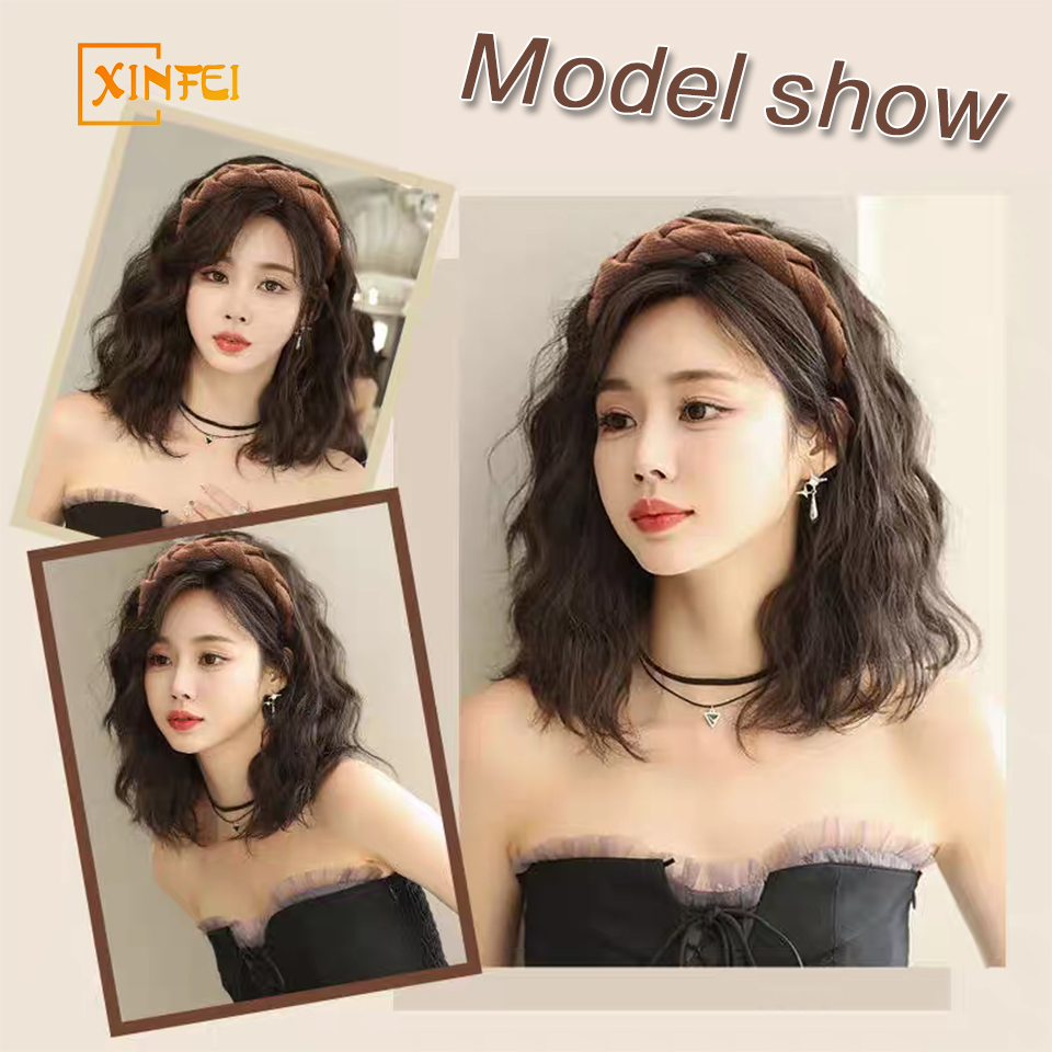 XINFEI ロング波状カーリーヘッドバンドウィッグクリップオンヘアエクステンション U 字型ヘアピース合成ナチュラルフェイクハーフウィッグ女性のための