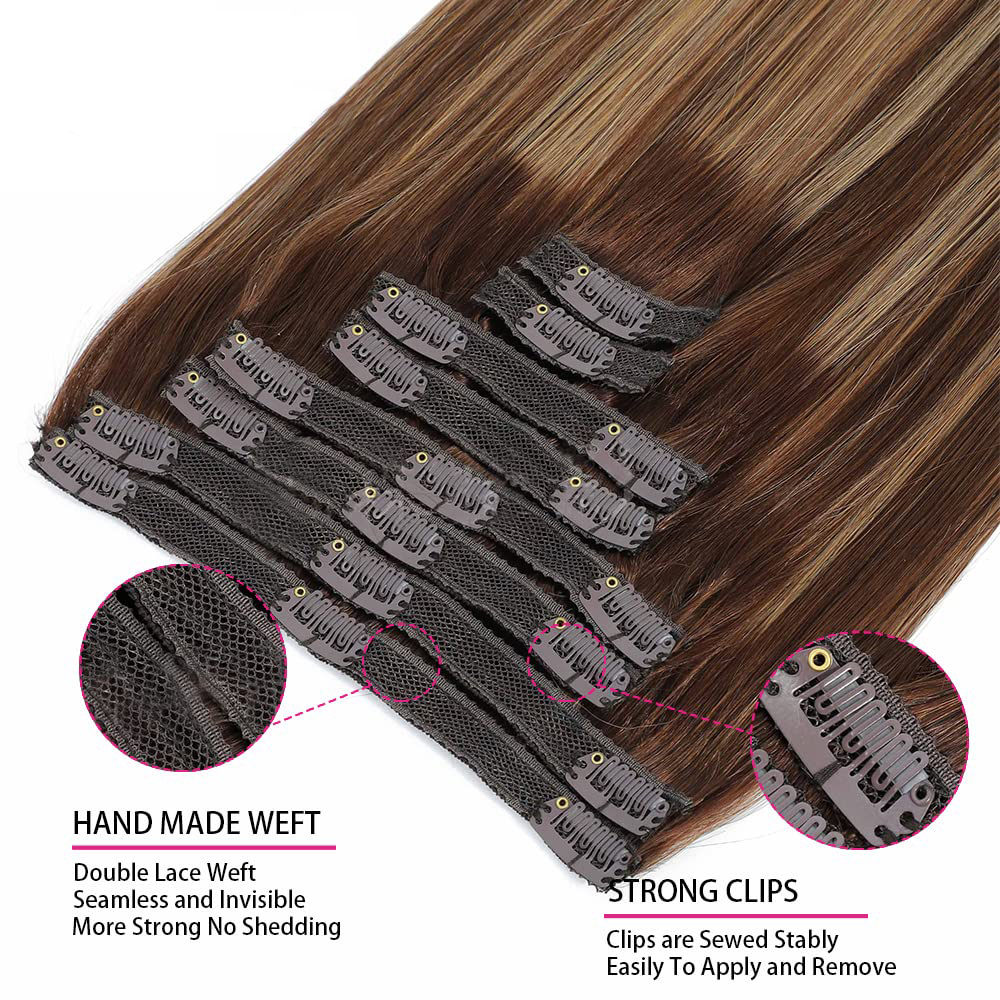 8 pièces Clip Ins 4/27 mettre en évidence la couleur pince droite dans les Extensions de cheveux humains pince de cheveux humains brésiliens dans les Extensions de cheveux 120 g/paquet