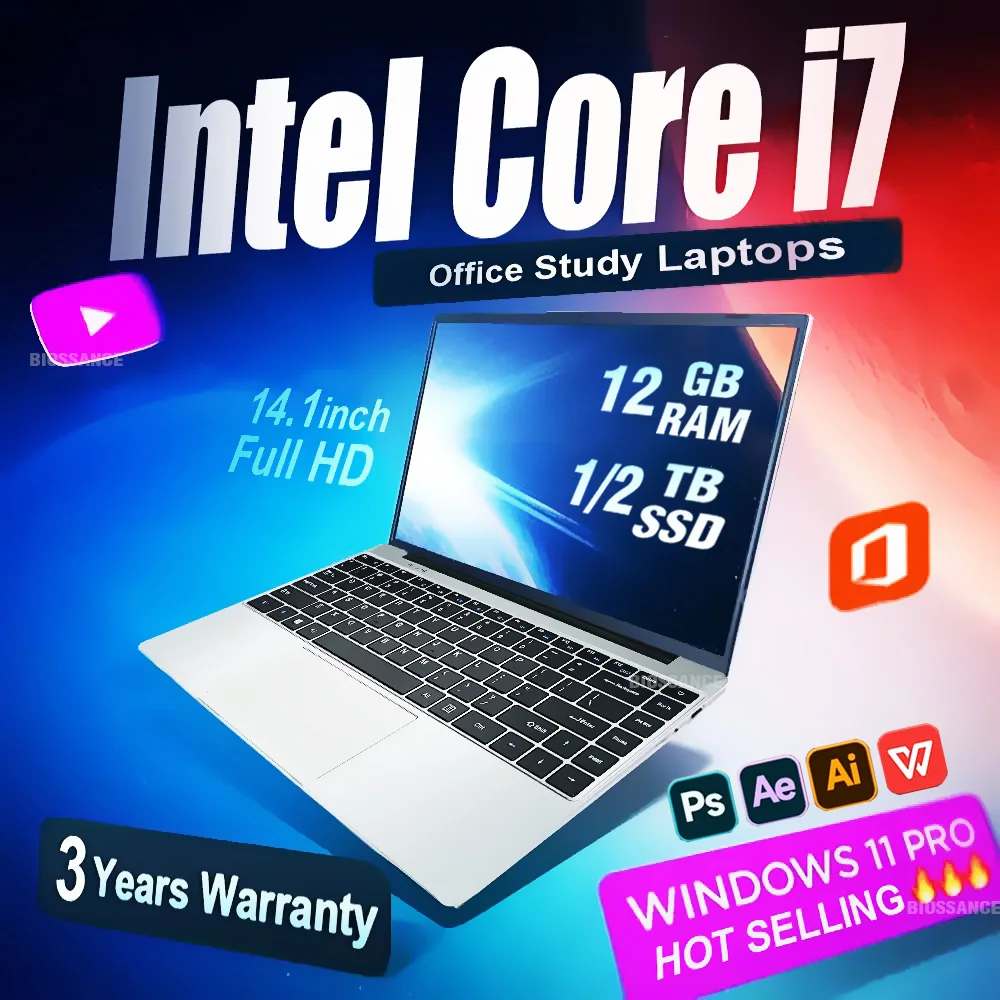 2025 Nowy przenośny laptop Windows 11 Pro Intel Core i7-7500U Laptop PC 12 GB RAM 1 TB 2 TB SSD Ultra cienki notebook Office Study Notebook PC