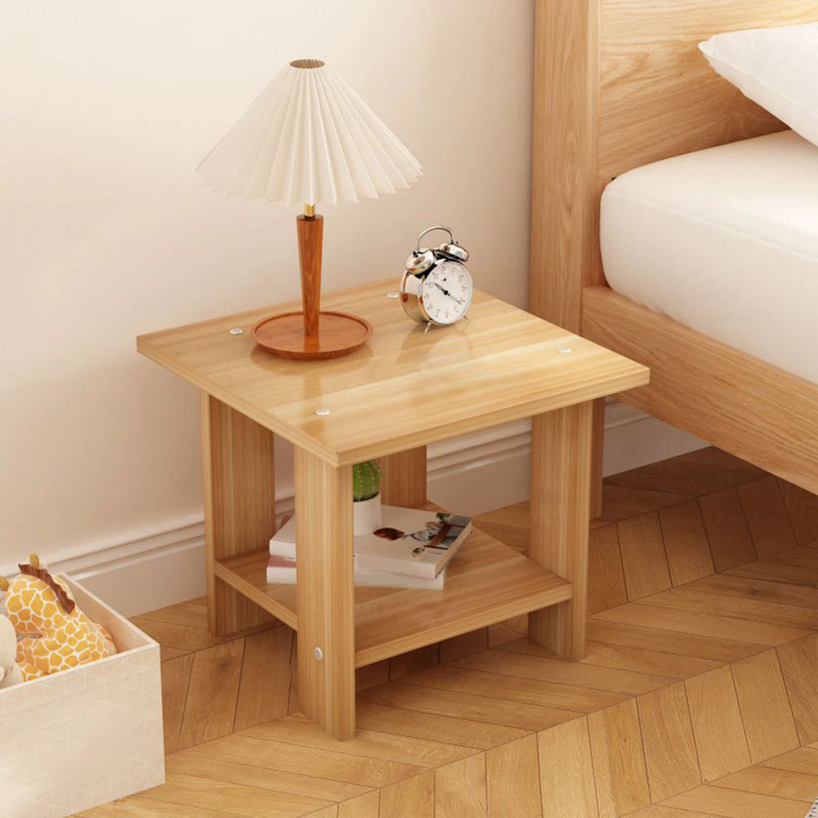 Mesa de cabeceira simples de madeira, camada dupla, madeira sólida, mesa de cabeceira para mesa, sofá, mesa lateral, móveis para casa