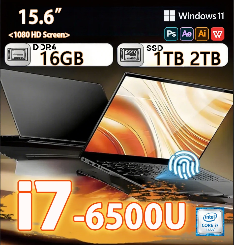 Draagbare Notebook Windows 11 Pro 15.6 Inch Laptop Computer Hd Scherm Intel Kern I7-6500U 16Gb Ram 1Tb 2Tb Ssd Laptops Pc