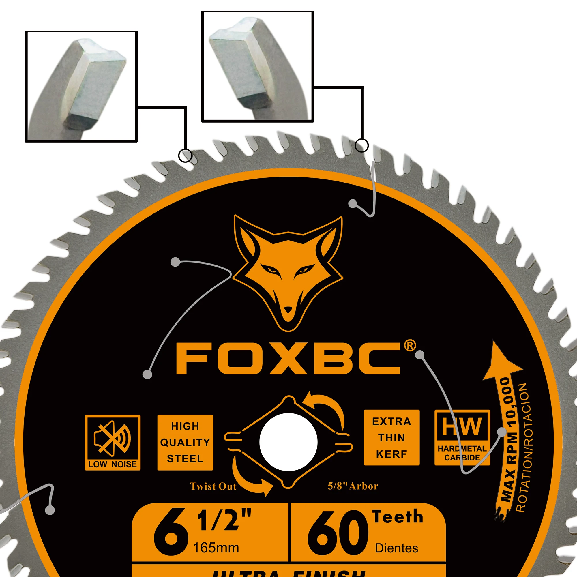 Foxbc-丸鋸刃、超微細仕上げ、木材切断、60歯、165mm、1個