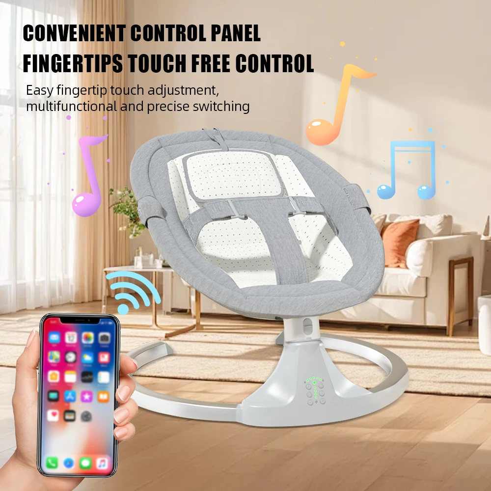 Lit de bébé à bascule électrique de luxe, balançoire inclinable, chaise pivotante automatique, ceinture de sécurité à cinq points avec télécommande