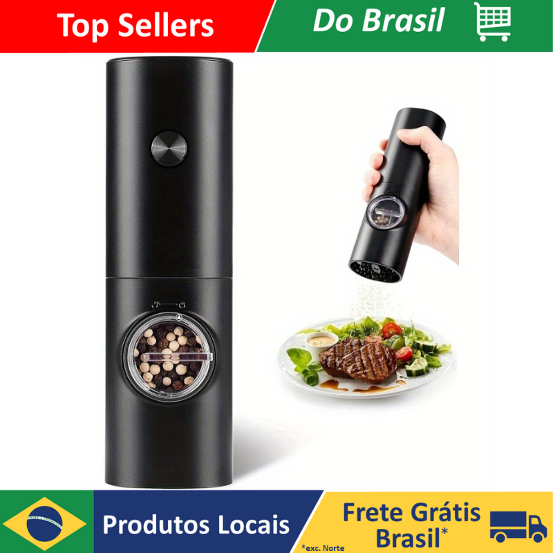 Moedor Elétrico De Sal Pimenta Temperos Condimentos Automático Com Ajuste de Moagem