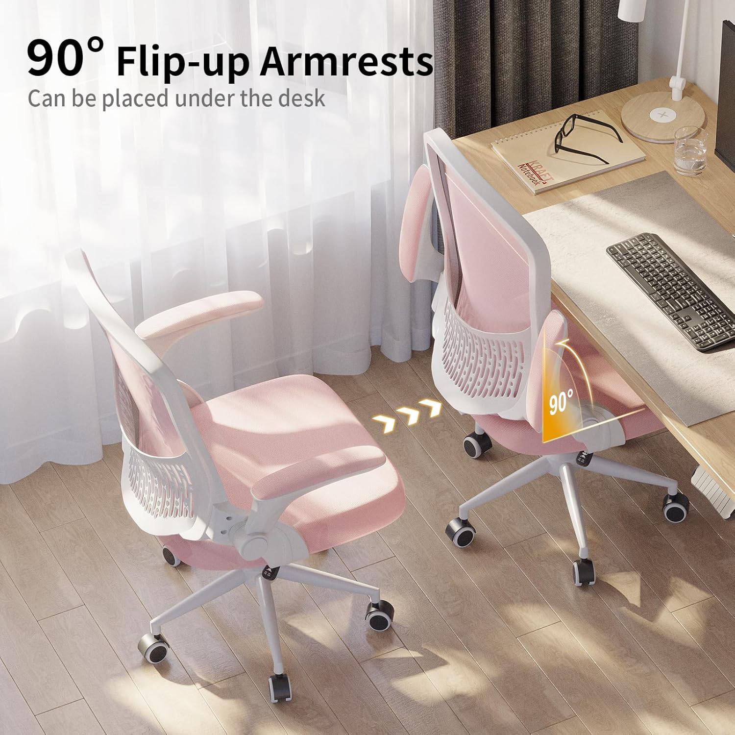 Naspaluro Ergonomic Office Chair Desk Chair with 90° Folding Armrests Breathable Mesh Padding for Bedroom Home Office Study
